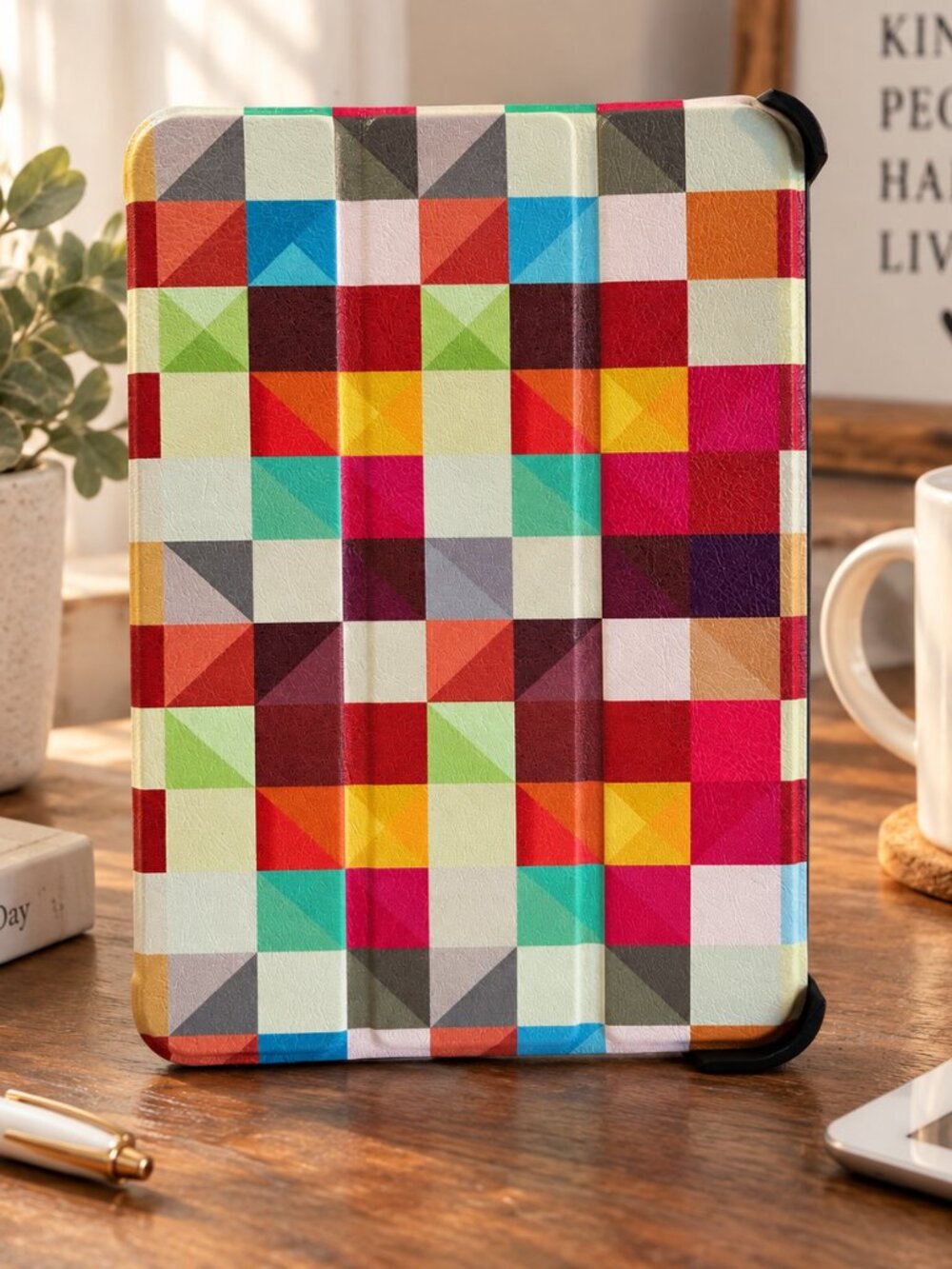 NWT Colorful Geometric 8" × 5.5" Tablet Folio Case Cover – Multicolor Abstract P